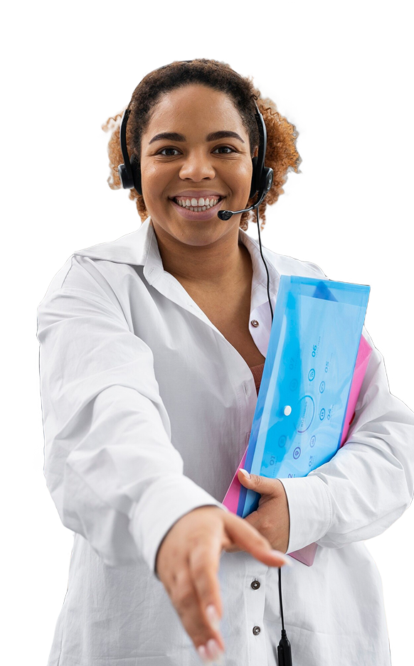 Close up on person working in call center